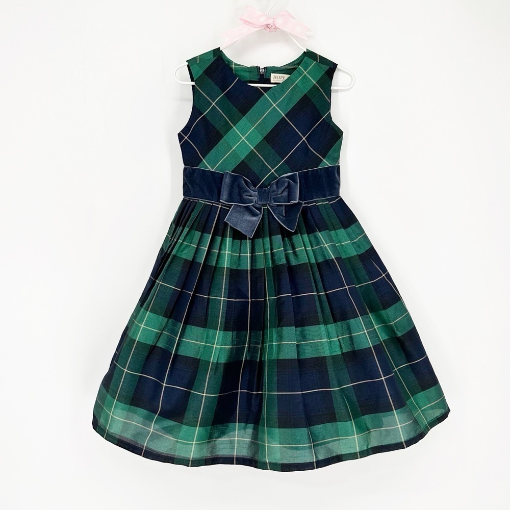 NWT Hope & Henry Tafetta Christmas Holiday Bow Front Plaid Party Dress Sz 4
